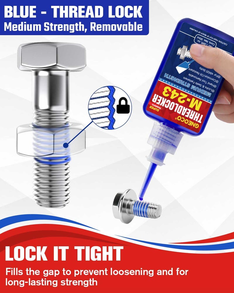 GNEOCO ThreadLocker Blue, Thread Lock Medium Strength Lock Tight for Nuts, Bolts, Fasteners and Metals, Anaerobic Curing Metal Glue to Prevent Loosening and Corrosion (M243-50ml) - Image 3